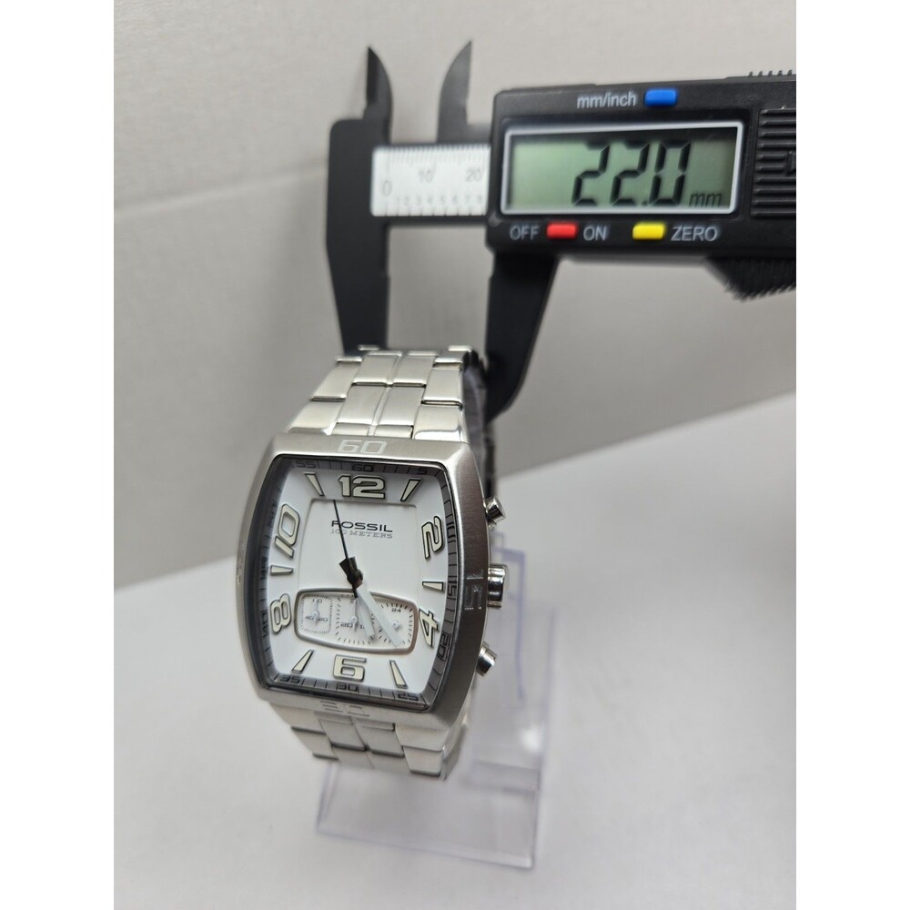 Mens Fossil 41mm Chrono Silver Watch Stainless Steel White Dial 100M New Battery - Picture 6 of 11